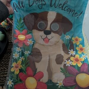 Dog Garden Flag - Turquoise Floral Puppy Welcome